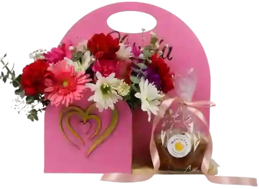 Flores En Caja Con Ponqué Artesanal