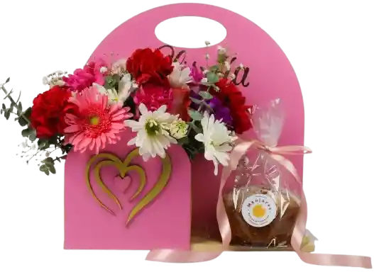 Flores En Caja Con Ponqué Artesanal