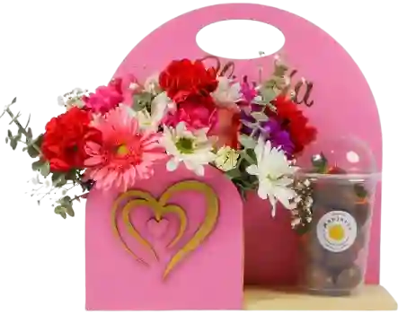 Flores En Caja Y Fresas Con Chocolate