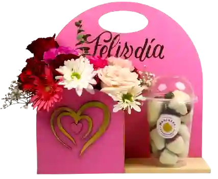 Flores En Caja Y Fresas En Chocolate Blanco