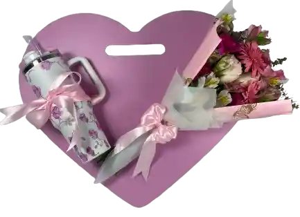 Flores Y Corazón En Madera + Termo De 40 Oz