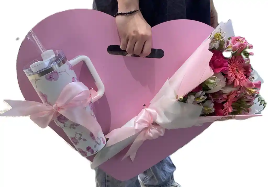 Flores Y Corazón En Madera + Termo De 40 Oz