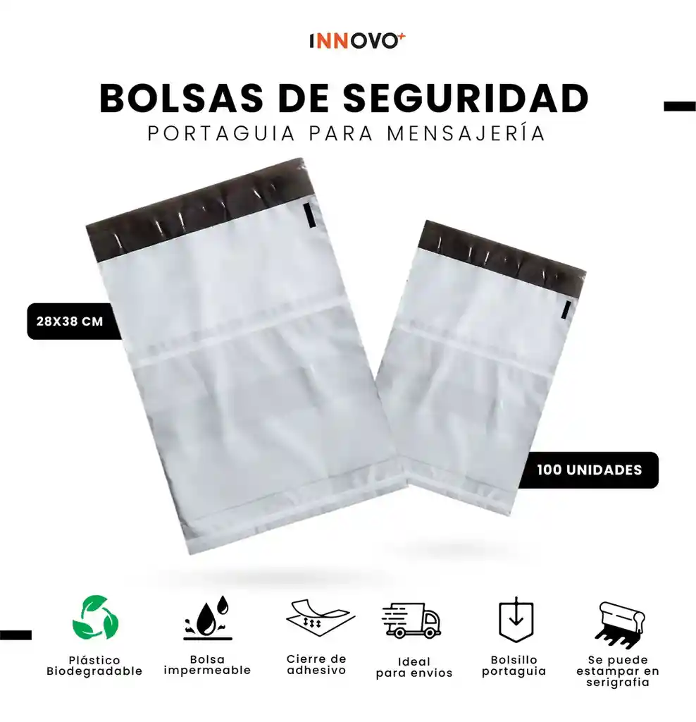 Bolsas De Seguridad Porta Guía Para Mensajería 28 X 38 Ecommerce Biodegradable