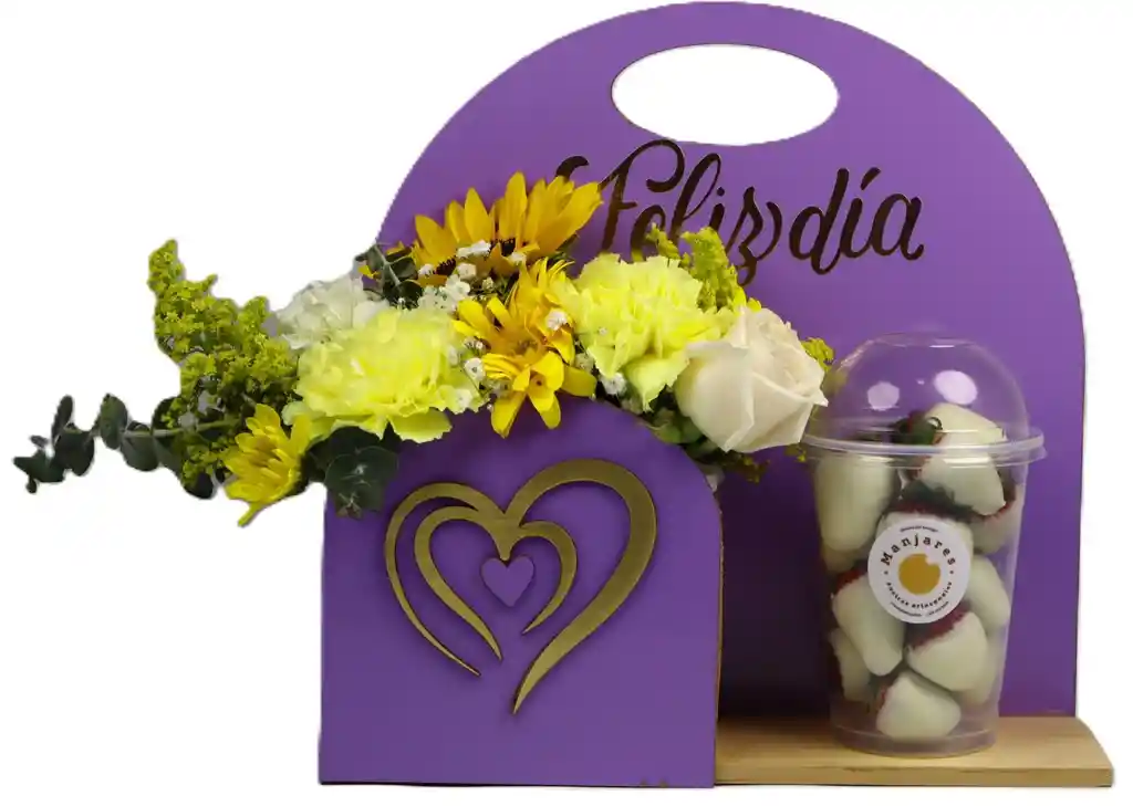 Flores Amarillas Con Fresas Con Chocolate Blanco