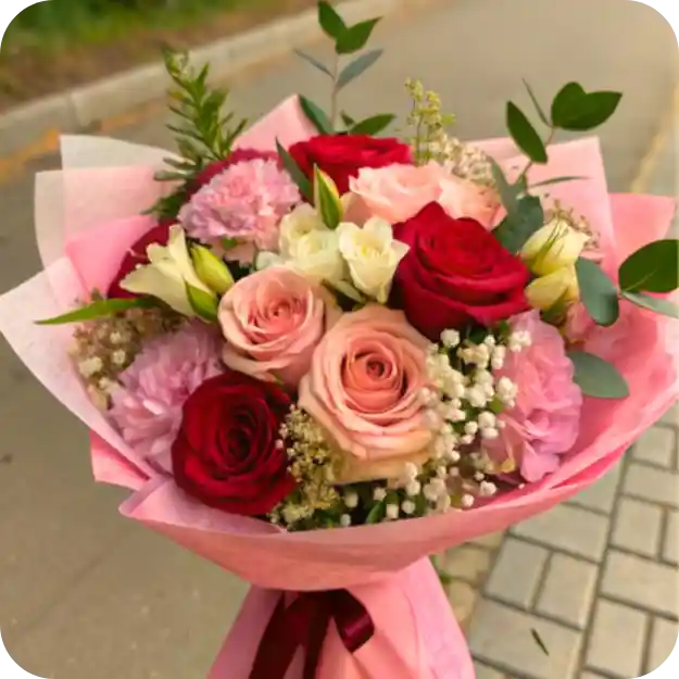 Bouquet Sunset De Rosas Y Flores Surtidas