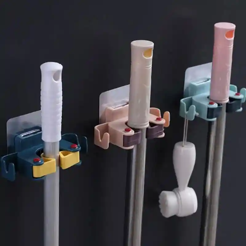 Soporte 2 En 1 Para Escoba Traperos Clip Adhesivo X3