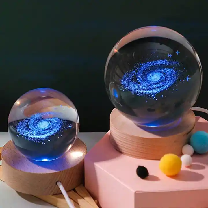 Lampara De Esfera De Cristal 3d Galaxia Luz Rgb 8cm