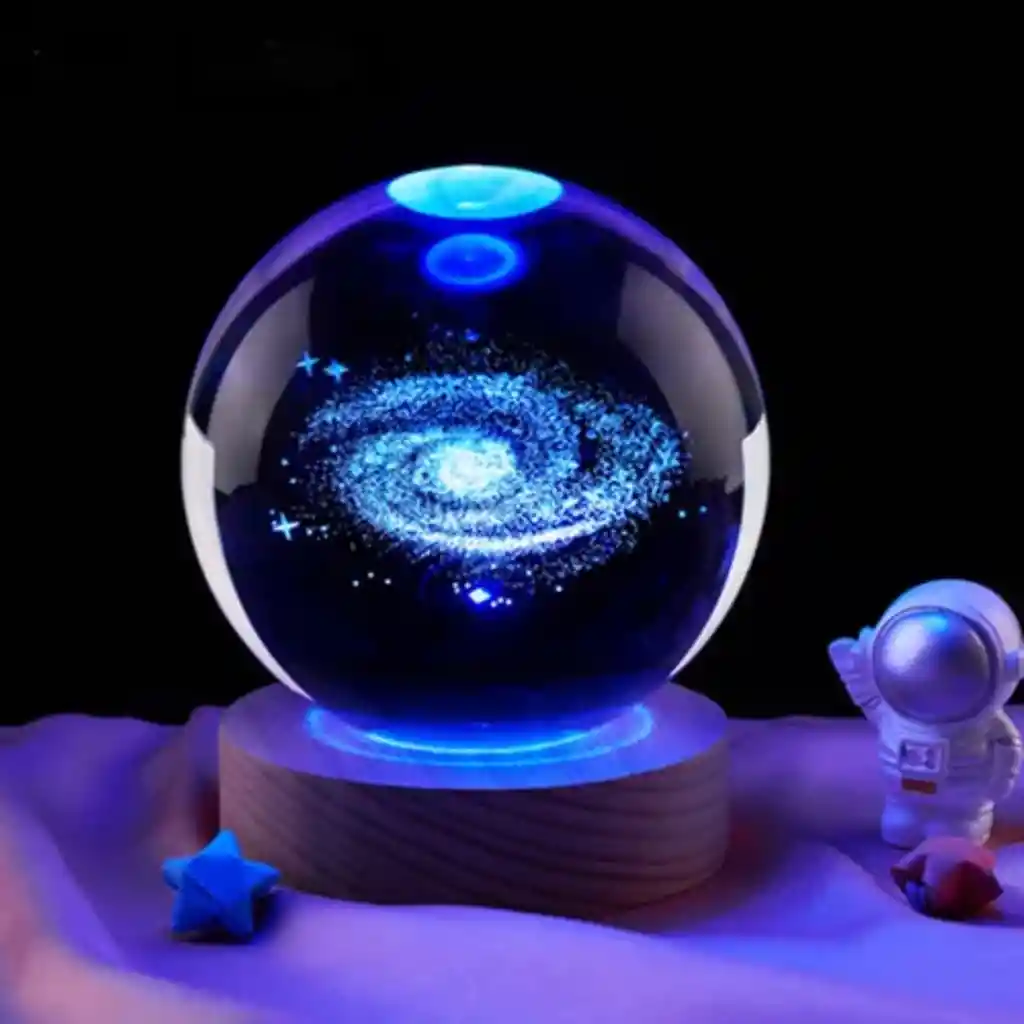 Lampara De Esfera De Cristal 3d Galaxia Luz Rgb 8cm