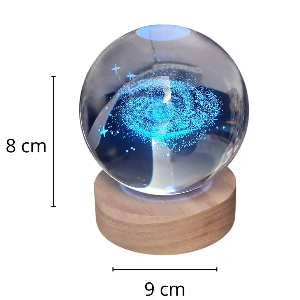 Lampara De Esfera De Cristal 3d Galaxia Luz Rgb 8cm