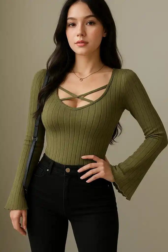 Blusa Verde Oliva Con Detalle Cruzado - Olive Chic