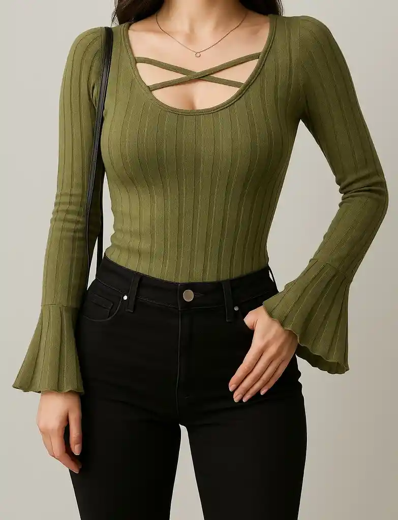 Blusa Verde Oliva Con Detalle Cruzado - Olive Chic