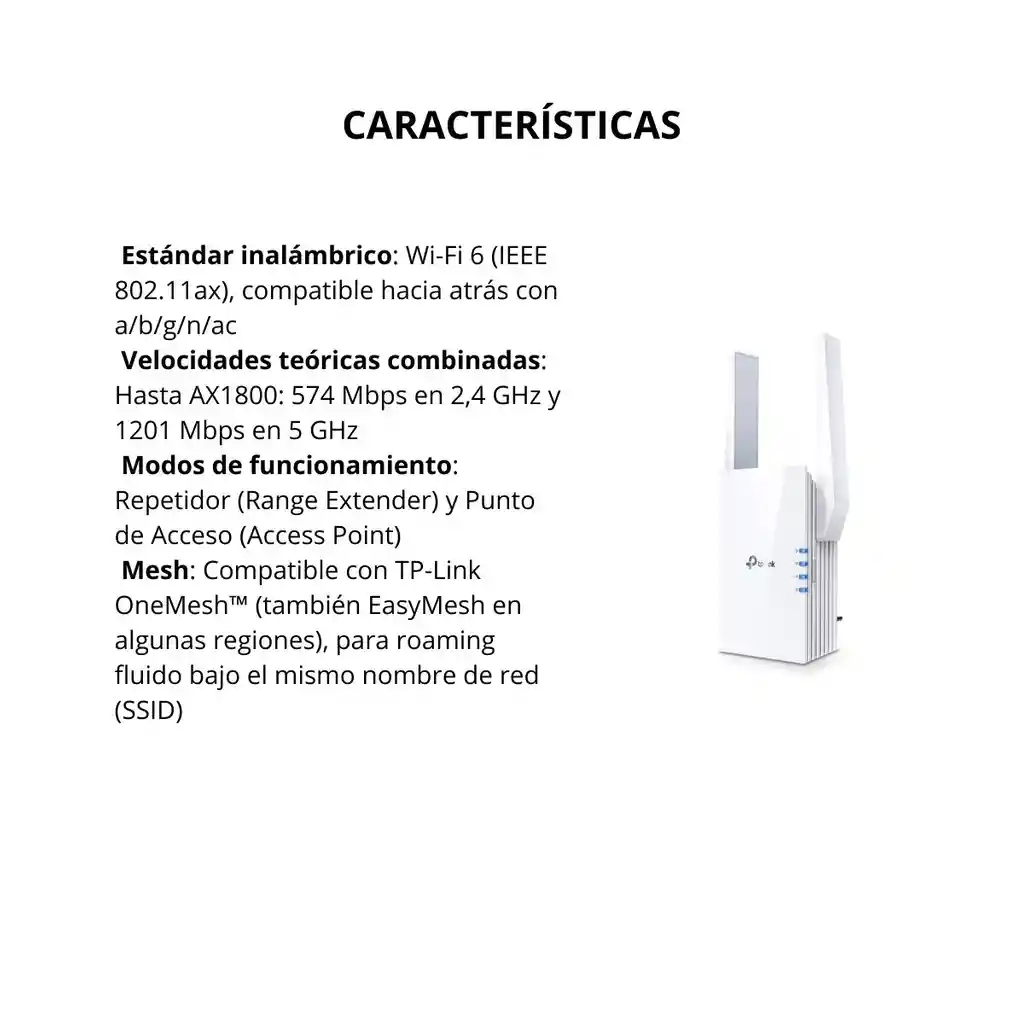Extensor Tp-link De Red Doble Banda Wi-fi 6 Mesh Ax1800 Color Blanco