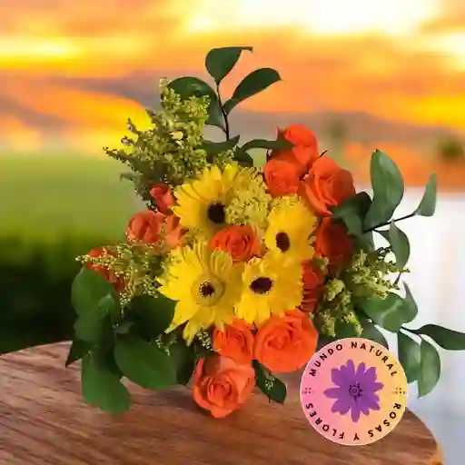 Flores 12 Rosas Naranjas + 3 Gerberas Amarillas