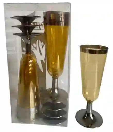 Copa Flauta Dorada Borde Plateado