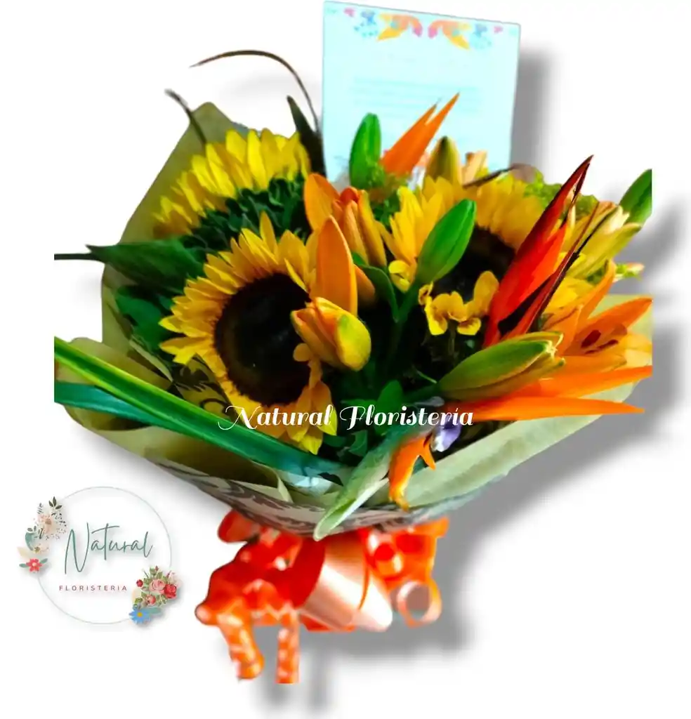 Bouquet De 4 Lirios 4 Girasoles Y 4 Ave Del Paraíso