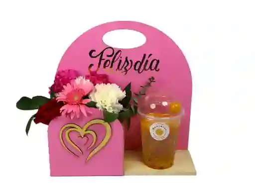Caja Sorpresa Flores Con Soda De Frutos Amarillos