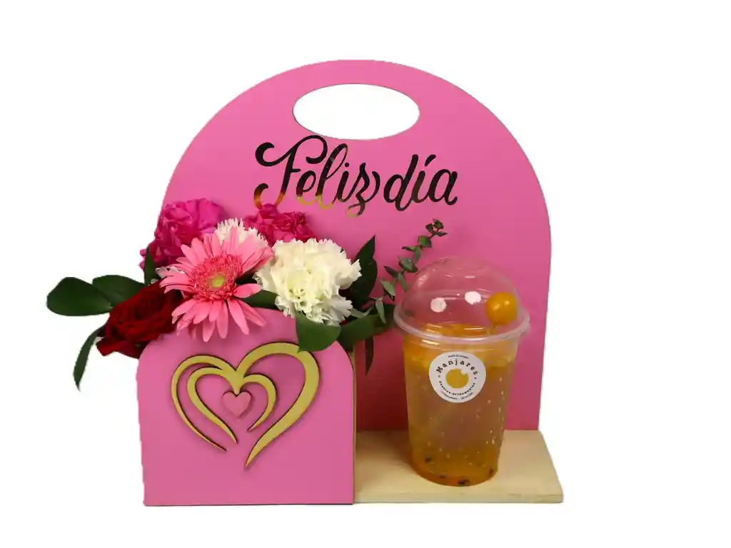Caja Sorpresa Flores Con Soda De Frutos Amarillos