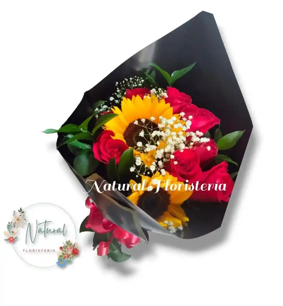 Bouquet De 8 Rosas 2 Girasoles