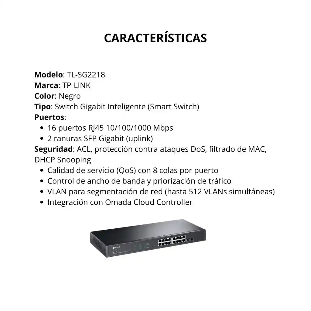 Switch Tp-link Smb Inteligente Jetstream Gigabit 16 Puertos Color Negro