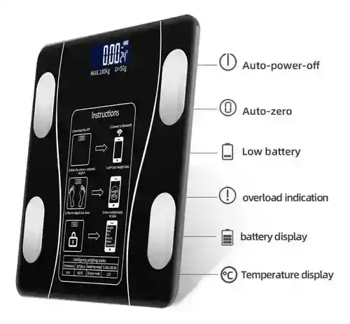 Bascula Inteligente Bluetooth Hasta 180 Kg Compatible Con Android Iphone Bateria Recargable