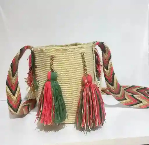 Mochila Wayuu Pequeña Lisa Con Asa Tejida ✨