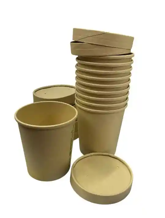 Envases 16 Onzas X 10 Unds , Tazas Bambú 16 Onzas Con Tapa, Contenedores 16 Onzas