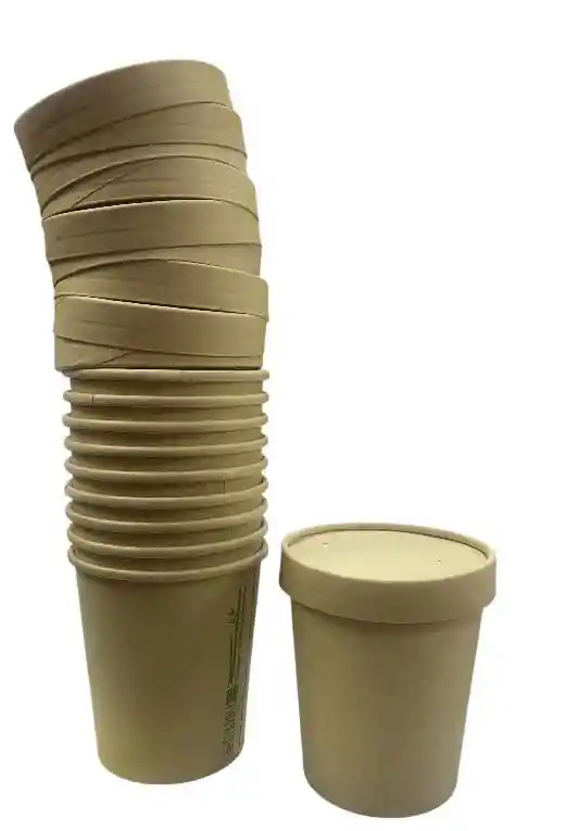 Envases 16 Onzas X 10 Unds , Tazas Bambú 16 Onzas Con Tapa, Contenedores 16 Onzas