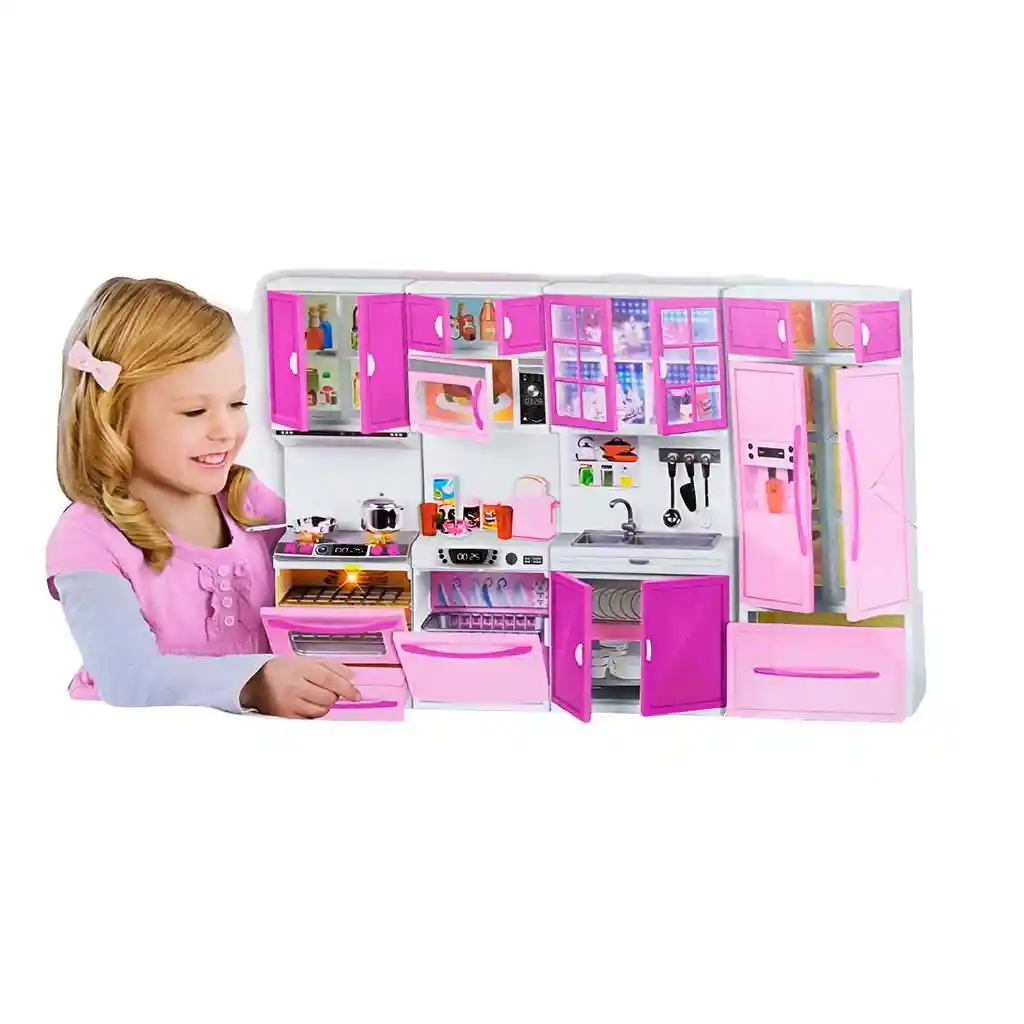Cocina Muñecas Horno Luz Nevera Sonido 4 Modulos Niñas