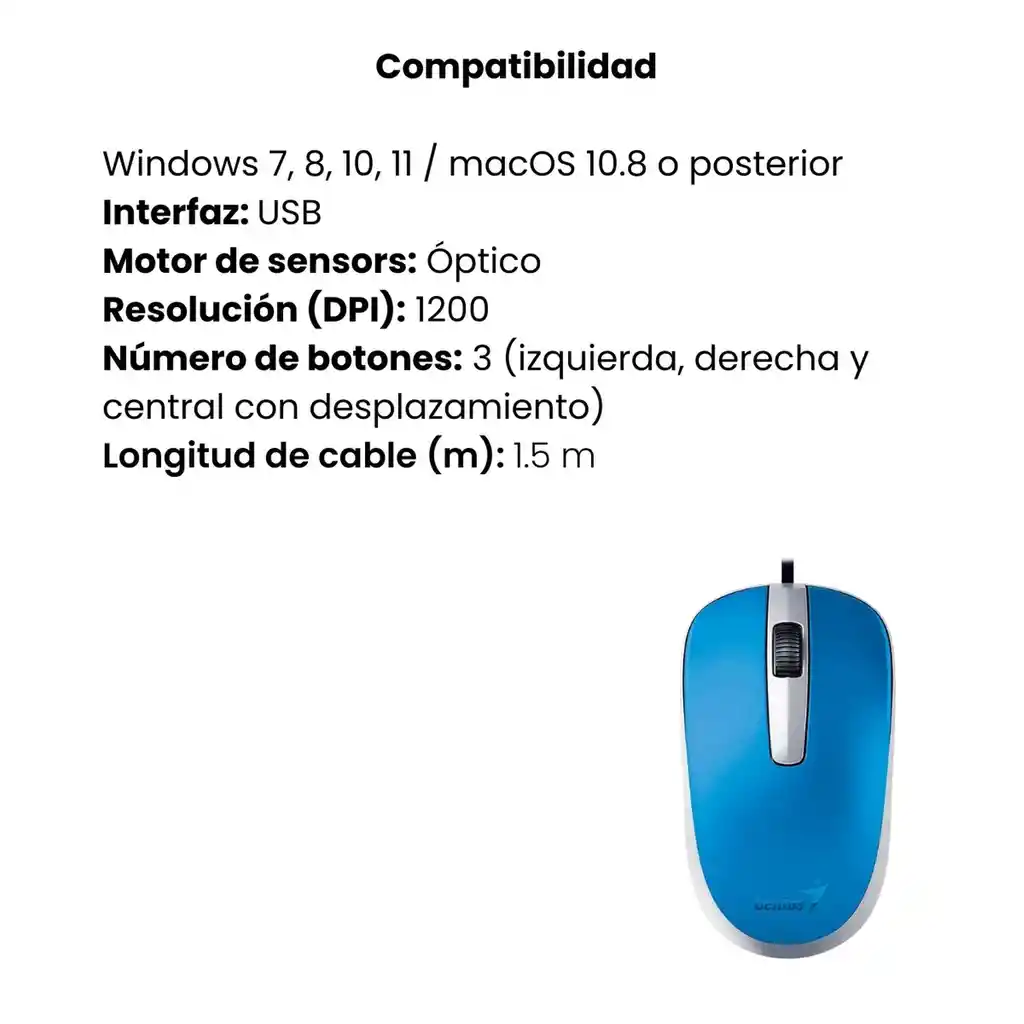 Mouse Genius Dx-120 Usb Alámbrico Azul