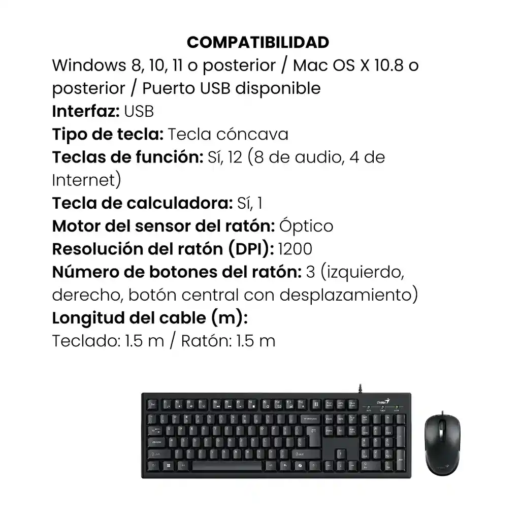 Combo Alámbrico Genius Km-100se Mouse Y Teclado Color Negro
