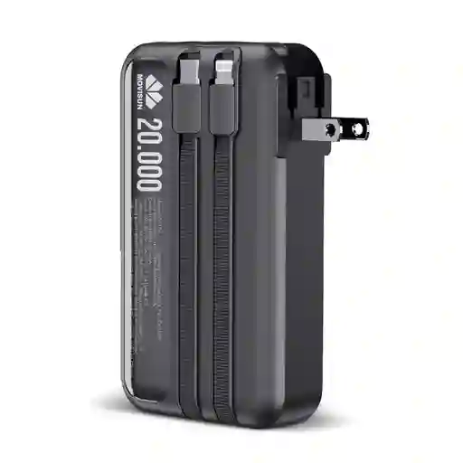 Power Bank Carga Turbo 3 En 1 Movisun R20 Plug 20000 Mah Color Negro