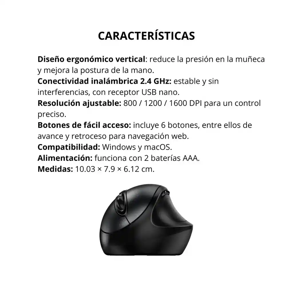 Mouse Inalámbrico Genius Diseño Vertical Ergo 8300s Color Negro