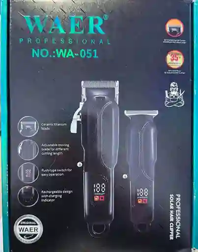 Combo De Maquina Para Cortar Cabello Y Patillera Waer 051