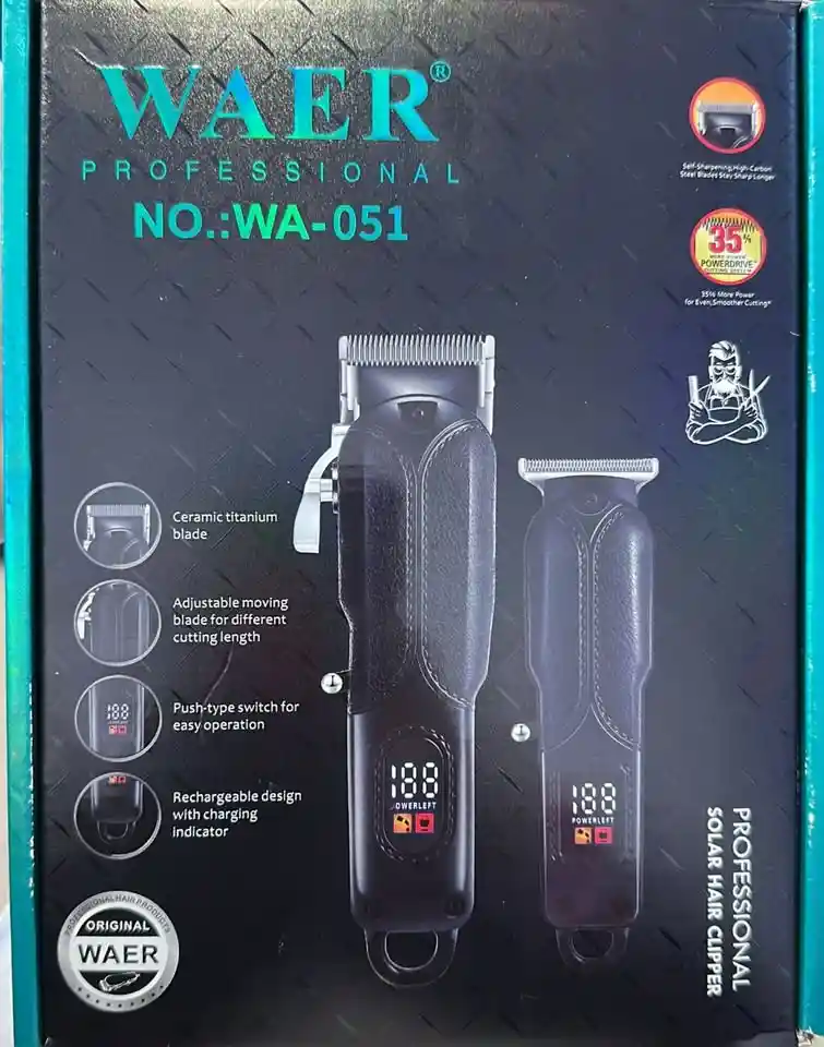 Combo De Maquina Para Cortar Cabello Y Patillera Waer 051