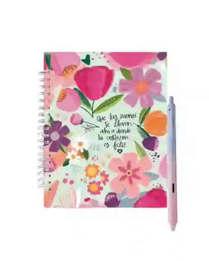 Agenda Colorfull Estampado De Flores Con Esfero