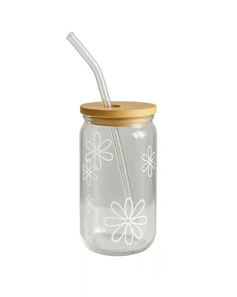 Vaso Pitillo De Vidrio Tapa En Bambu