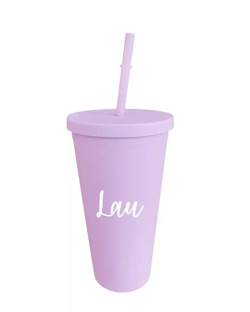 Vaso Pitillo Lila Con Nombre Personalizado