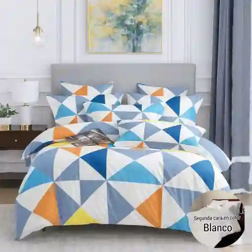 Edredón Estampado - Unicolor Grueso Tamaño Doble Triángulos Azul Blanco Gris - Blanco