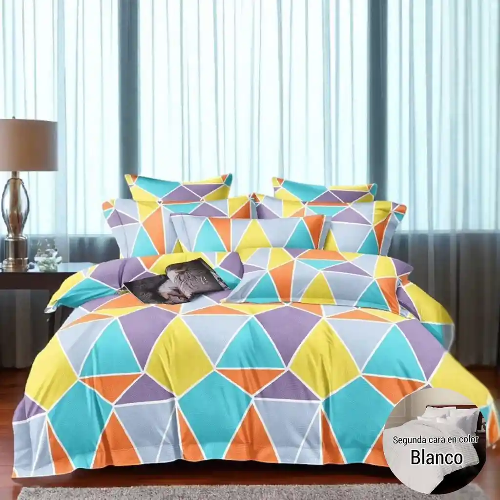 Edredón Estampado - Unicolor Grueso Tamaño Doble Triángulos Colores - Blanco