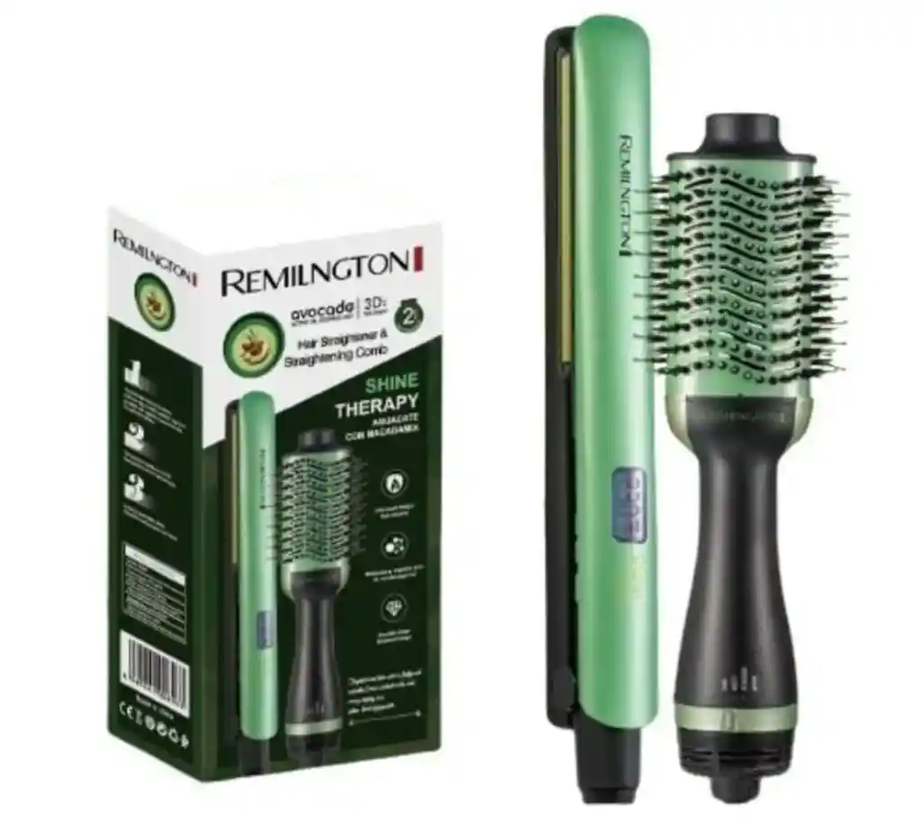 Combo Cepillo Y Plancha Aguacate Remilngton Shine Therapy