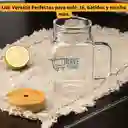 Vaso De Vidrio Con Tapa De Bambú Y Pitillo De Vidrio