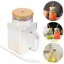 Vaso De Vidrio Con Tapa De Bambú Y Pitillo De Vidrio