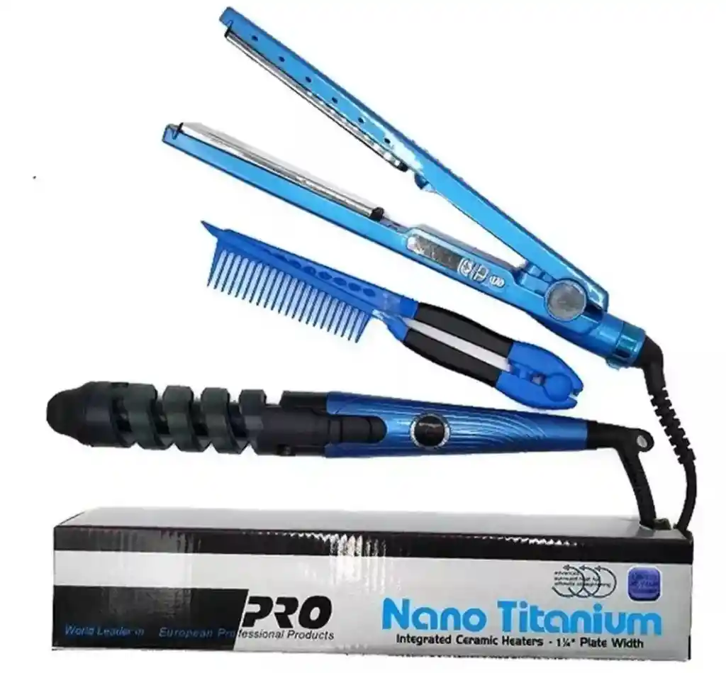 Combo Plancha Rizador Y Peine Nano Titanium Ultima Tecnologia Replica