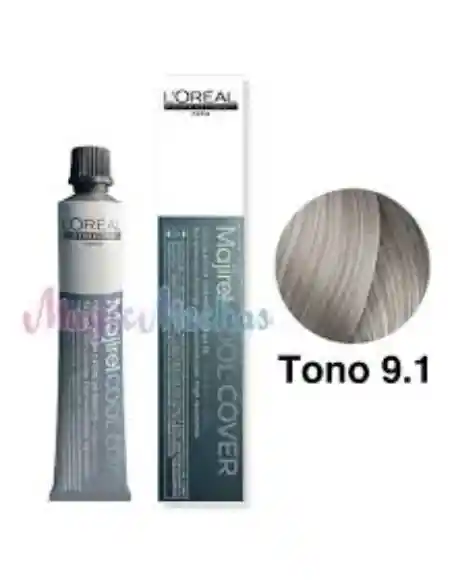 Tinte Majirel Cool Cover Loreal 9.1 Rubio Muy Claro Ceniza 60ml