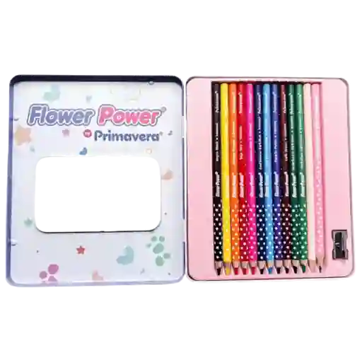 Caja Metalica 12 Colores + 1 Lapiz Flower Power