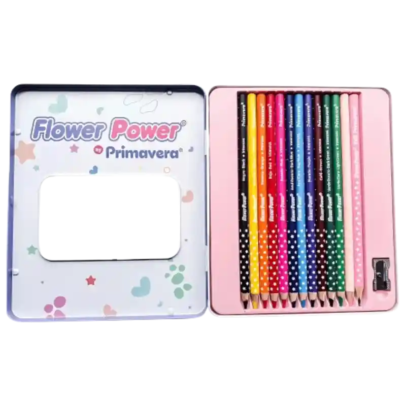 Caja Metalica 12 Colores + 1 Lapiz Flower Power