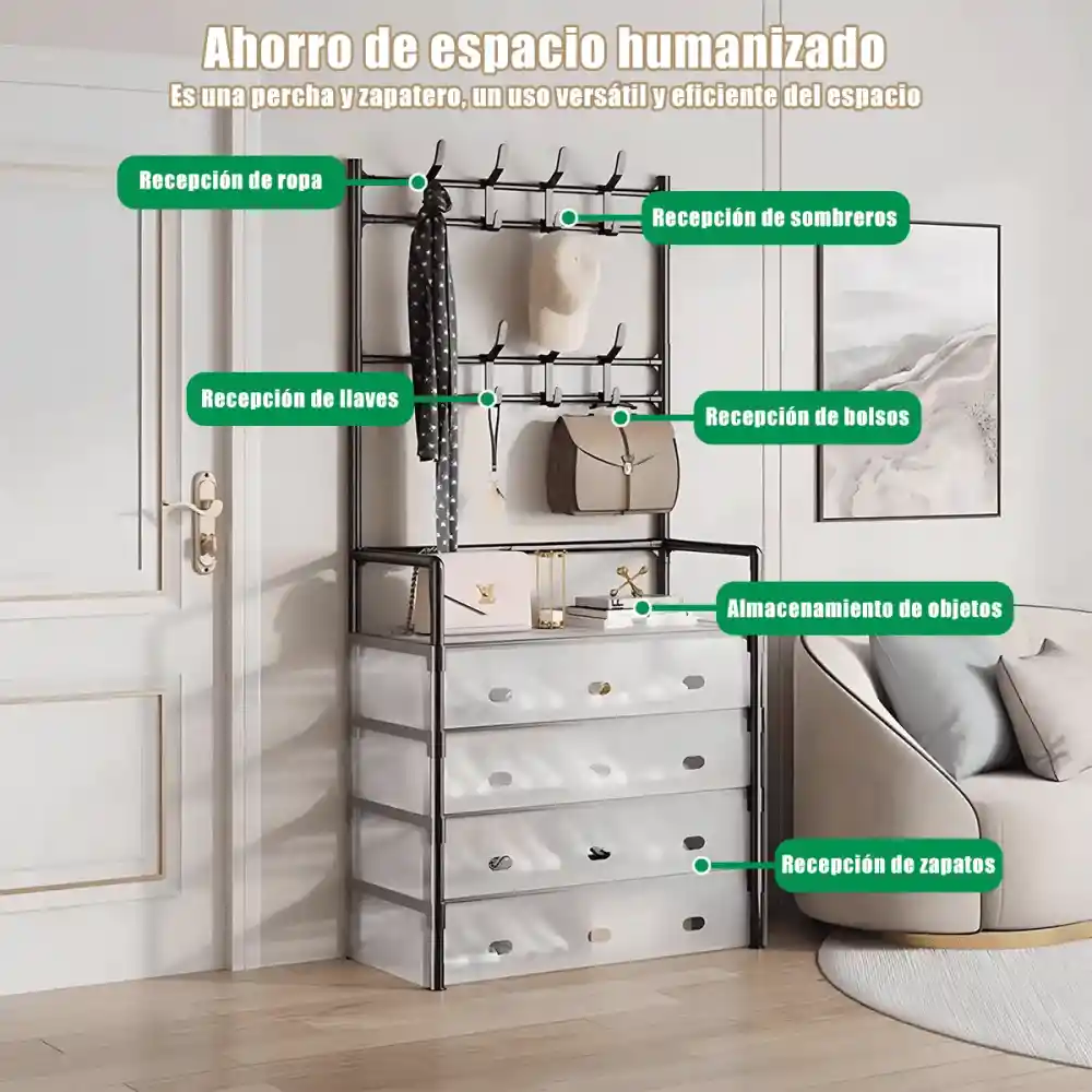 Organizador Zapatos Con Perchero Zapatero Acrilico 5 Niveles