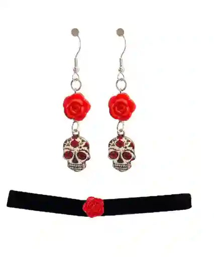 Juego De Aretes Y Choker Catrina Mexicana Hora Loca Carnaval Halloween
