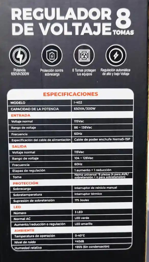 Regulador De Voltaje Iconnex 8 Tomas I-402