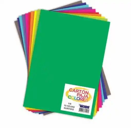 Carton Paja De Colores X 10 Und Octavo 1/8